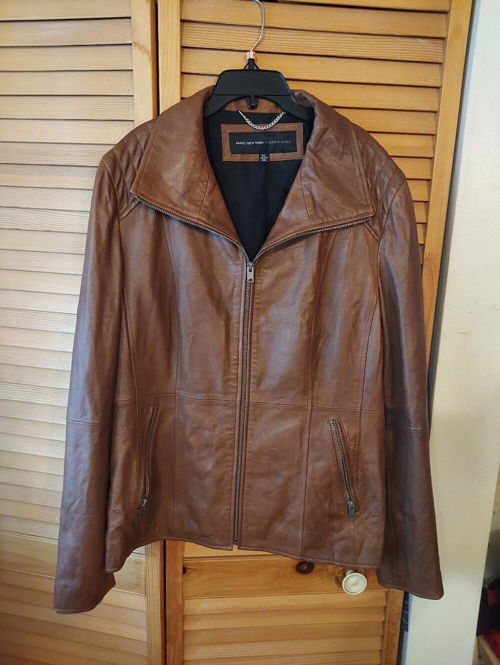Marc New York 100% Genuine Leather Jacket Women's XXL Brown Luxury Designer Fall